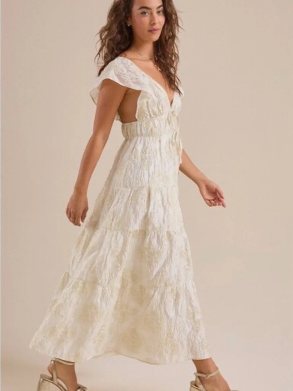 Altar'd State Cream V-Neck Tiered Maxi Dress - Picture 2 of 6